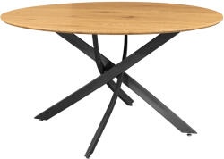 Invicta interior Masa de dining HELIX rotunda 120cm, aspect lemn de stejar salbatic natural, cu cadru metalic negru (47067)
