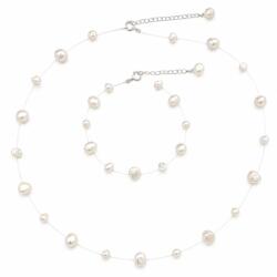 Raizel Set colier si bratara cu fir transparent si perle naturale de cultura, Floating Pearls (RZ2053)
