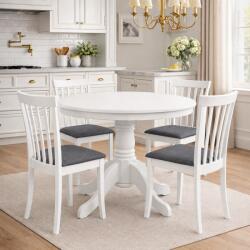 Malaezia Set masa living rotunda Montreal, lemn masiv, MDF, 90x73.8 cm si 4 scaune Houston, stofa, 100 kg, 94x49x40 cm, alb gri
