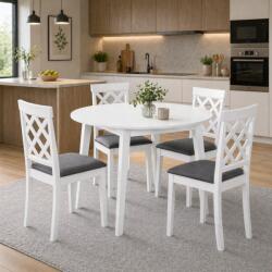 Malaezia Set masa living plianta Philadelphia, MDF, lemn masiv, rotunda, 55 90 x 90 x 74, 8 cm si 4 scaune Vienna, tapiterie stofa, 94x49x40 cm, alb