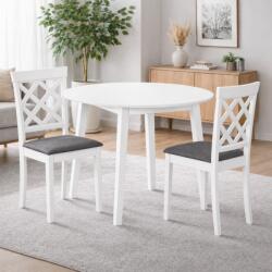 Malaezia Set masa living plianta Philadelphia, MDF, lemn masiv, rotunda, 55 90 x 90 x 74, 8 cm si 2 scaune Vienna, tapiterie stofa, 94x49x40 cm, alb