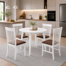 Malaezia Set masa living plianta Philadelphia, MDF, lemn masiv, rotunda, 55 90 x 90 x 74, 8 cm si 4 scaune Glendale, stofa, 100 kg, 93x49x41.5 cm, alb maro