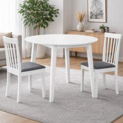 Malaezia Set masa living plianta Philadelphia, MDF, lemn masiv, rotunda, 55 90 x 90 x 74, 8 cm si 2 scaune Houston, stofa, 100 kg, 94x49x40 cm, alb gri