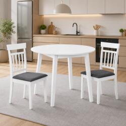 Malaezia Set masa living plianta Philadelphia, MDF, lemn masiv, rotunda, 55 90 x 90 x 74, 8 cm si 2 scaune Hudson, tapiterie stofa, 94x50x42 cm, alb gri