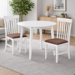 Malaezia Set masa living plianta Philadelphia, MDF, lemn masiv, rotunda, 55 90 x 90 x 74, 8 cm si 2 scaune Glendale, stofa, 100 kg, 93x49x41.5 cm, alb maro