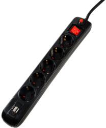 Spacer Prelungitor Spacer Schuko X5 16A 3M Bk (PP-5-30B USB)