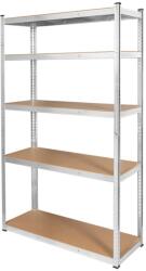 Rebel Power Raft metalic cu 5 polite reglabile MDF, 205 cm, 175 kg/polita, argintiu (RB-1253)