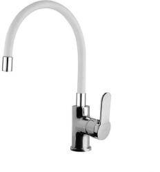 NewArc DOMINO álló mosogató csaptelep króm - FEHÉR flexibilis kifolyócsővel (971531SW) - watermarkt