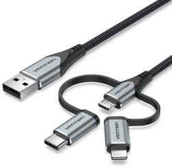 Vention Cablu Date si Incarcare Vention USB 2.0 A 3-in-1 Micro-B&USB-C&Lightning 1m Negru (6922794752856)
