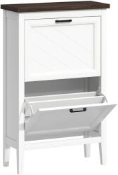 HomCom Dulap pentru Pantofi cu 2 Sertare Rabatabile, Design Country Slim cu Rafturi Reglabile, Organizator Freestanding pentru Intrare, Hol, Living, Capacitate 8-12 Perechi, Alb | Aosom Romania (837-741V80WT Pantofar