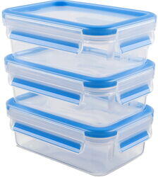 emsa CLIP & CLOSE food storage containers 0.55 liters (transparent/blue, rectangular, 3 pieces) (508570) - cel