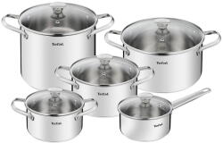Tefal Set 10 piese Tefal Cook Eat, inductie, cratita de 16 cm, oala de 18/20/22/24 cm, 5 capace de sticla, interior gradat, manere nituite, inox, argintiu (3168430332140)