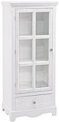  Vitrin 1 ajtóval és 1 fiókkal antik fehér fából, Blanc 48, 5 cm x 32 cm x 114 cm