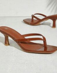 Shein Barna Magassarkú Flip-flop Papucs Lakkozott Bőr Utánzat Shein 38, 5 (sx2412136671554938)