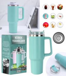  Thermo Bögre Termosz Szívószállal Türkiz Rozsdamentes Acél Fogantyú 1200 ML (5904610818701)
