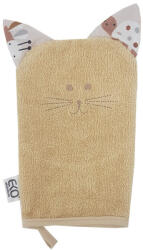 EKO Pamut Füles Mosdókesztyű Cat Beige 20x15cm - Gyengéd Tisztításhoz és Kényelmes Fürdetéshez