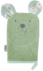 EKO Pamut Frottír Mosdókesztyű Bear Olive Green 20x15cm Fülekkel - Gyengéd Tisztításhoz és Kényelmes Fürdetéshez