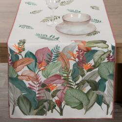 Takoy Traversă de masă naturală, verde, 40x180 cm, INES cu imprimeu botanic Fata de masa