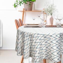 Takoy Față de masă naturală turcoaz închis diametru 150 cm INES, cu imprimeu geometric - colecția SEA SUMMER Fata de masa
