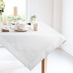 Takoy Față de masă albă 85x85 cm, TULIA, finisată cu tiv lat și decorată cu aplicație din dantelă Fata de masa