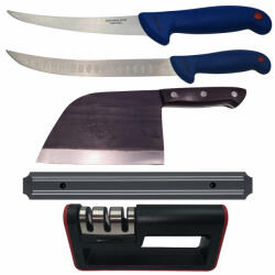 DEPOX Set de macelarie DEPOX®, cutit bucatarie, filetat, satar, suport magnetic si ascutitoare, otel inoxidabil (F151+ F153+ F162+ F185+ G74)