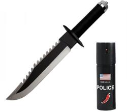 Depox Set cutit tactic multifunctional si spray autoaparare chili, DEPOX®, otel inoxidabil, spargator sticla, surubelnita, 39.5 cm/ 60 ml (1091)