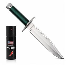 Depox Set cutit de vanatoare si spray paralizant chili, DEPOX®, 35 cm/60 ml, teaca inclusa, verde/negru (1090)