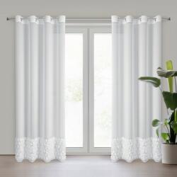 Takoy Fehér sifon függöny 3D-s rózsaapplikációval 140x250 cm ringlivel - ROSES - Eva Minge