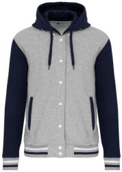 Kariban Uniszex kapucnis patentos vastag pulóver, Kariban KA4003, Oxford Grey/Navy/White-XS (ka4003oxg-nv-wh-xs)