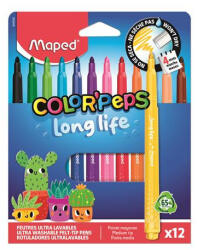 Maped Filctoll készlet, 3, 7 mm, kimosható, MAPED „Color'Peps Long Life 2, 12 különböző szín (CIMA844000)