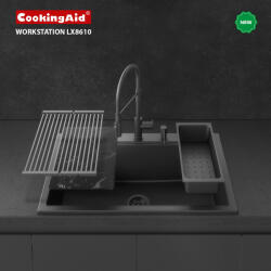 CookingAid Chiuveta bucatarie granit CookingAid Kinga Workstation LX8610 Neagra Black Metal quartz + accesorii montaj (5604315331559) Chiuveta