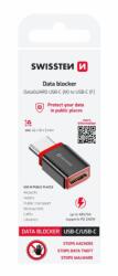 SWISSTEN DataGUARD USB-C (hím)/USB-C (női) töltőadapter adatzárral - fekete színben (73501220)