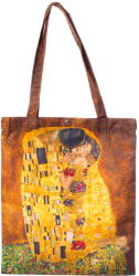 SHOPIKA Geanta shopper din material satinat textil, imprimeu inspirat dupa pictura Sarutul a celebrului Gustav Klimt