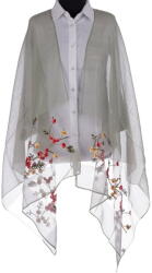 Shopika Esarfa din matase verde menta, cu broderie flori pe fond transparent de organza