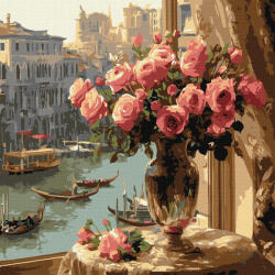 Ideyka Set pictura pe numere, cu sasiu, Trandafiri in Venetia, 40x40 cm (KHO6412)