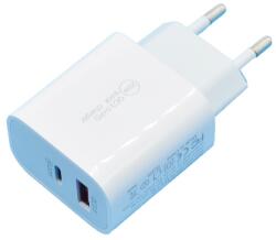 Flippy Incarcator Fast Charging QC 3.0, Flippy, Dual Port USB-A si USB-C cu Cap de Incarcare Standard European, 20 W, fara Cablu, Alb (161969)