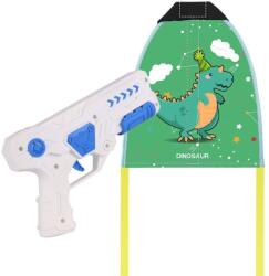 Flippy Set 2 Piese Jucarie Interactiva, Flippy, Pistol de Catapultare + Zmeu, din Plastic si Panza, +8 Ani, Impermeabil, Model Dinozaur Verde, Multicolor (132942)