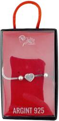 Jolie Silver Bratara din Argint 925, pentru Dama, Jolie Silver, Model Snake cu Charm Inima si Cristale Negre, 4.8 g, Lungime Reglabila, Argintiu (125976)