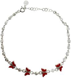 Jolie Bratara pentru Copii, Jolie, Argint 925, Model Fluture, cu Email si Zirconiu, 22 cm/4.4g Argintiu/Rosu inchis (166993)
