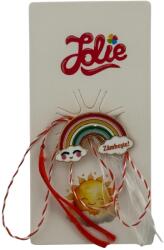 Jolie Martisor pentru copii, Jolie, Material Metal, Ambalaj Carton cu Design, Dimensiune Brosa Aproximativ 2x2 cm, Multicolor, cu Mesaj, Model Curcubeu si Norisori (134698)