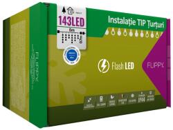 Flippy Instalatie Craciun, 5 m, 143 Led-uri , Franjuri, Albastru, Flash, Transformator, Interconectabila, Prelungitor 3 m inclus, Fir Alb, Flippy (106690)