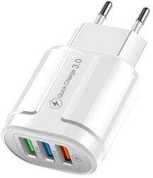 Flippy Incarcator Rapid QC3.0, Flippy, 3 Porturi USB, 2.1A, 18W, din ABS, Protectie Supraincalzire, Gama Macarons, Alb (161522)
