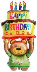 Flippy Balon din Folie Metalizata, Flippy, Figurine Animalute, Model Ursulet cu Tort Aniversar, 124x65 cm, Ambalaj Individual, Pai Inclus, Umflare cu Aer sau Heliu, Multicolor (127289)