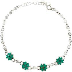 Jolie Bratara pentru Copii, Jolie, Argint 925, Model Trifoi, cu Email si Zirconiu, 21 cm/4.4g Argintiu/Verde (167016)