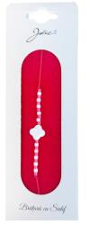 Jolie Martisor Bratara cu Sidef, Jolie, Model Floare, cu Snur Rosu, Margele Alb/Rosu, Ambalaj de Carton (165767)