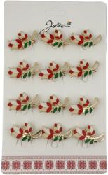 Jolie Set 12 Brose Martisor Primavara Lalele cu Motiv Traditional, Jolie, Brose din Metal, Aspect Lacuit, 2, 5 x 1, 5 cm per Unitate, Rosu (128304)