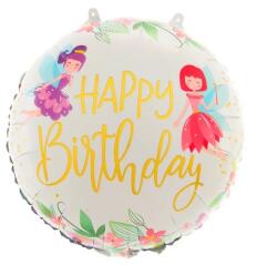 Flippy Balon din Folie Metalizata, Flippy, Figurina Cerc, Model Happy Birthday cu Zane, Tematica Aniversare, 45 cm, Ambalaj Individual, Pai Inclus, Umflare cu Aer sau Heliu, Multicolor (130783)