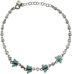 Jolie Brățară pentru Copii din Argint 925, Jolie Silver, Model Fluturi, cu Email Turcoaz și Pietre de Zirconiu, Lungime 21 cm, 4.2 g, Argintiu (166991)