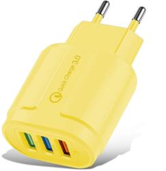 Flippy Incarcator Rapid QC3.0, Flippy, 3 Porturi USB, 2.1A, 18W, din ABS, Protectie Supraincalzire, Gama Macarons, Galben (161525)