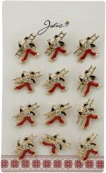 Jolie Set 12 Brose Martisor Primavara Cosar, Jolie, Brose din Metal, Aspect Lacuit, 2 x 2, 5 cm per Unitate, Auriu cu Rosu (134036)